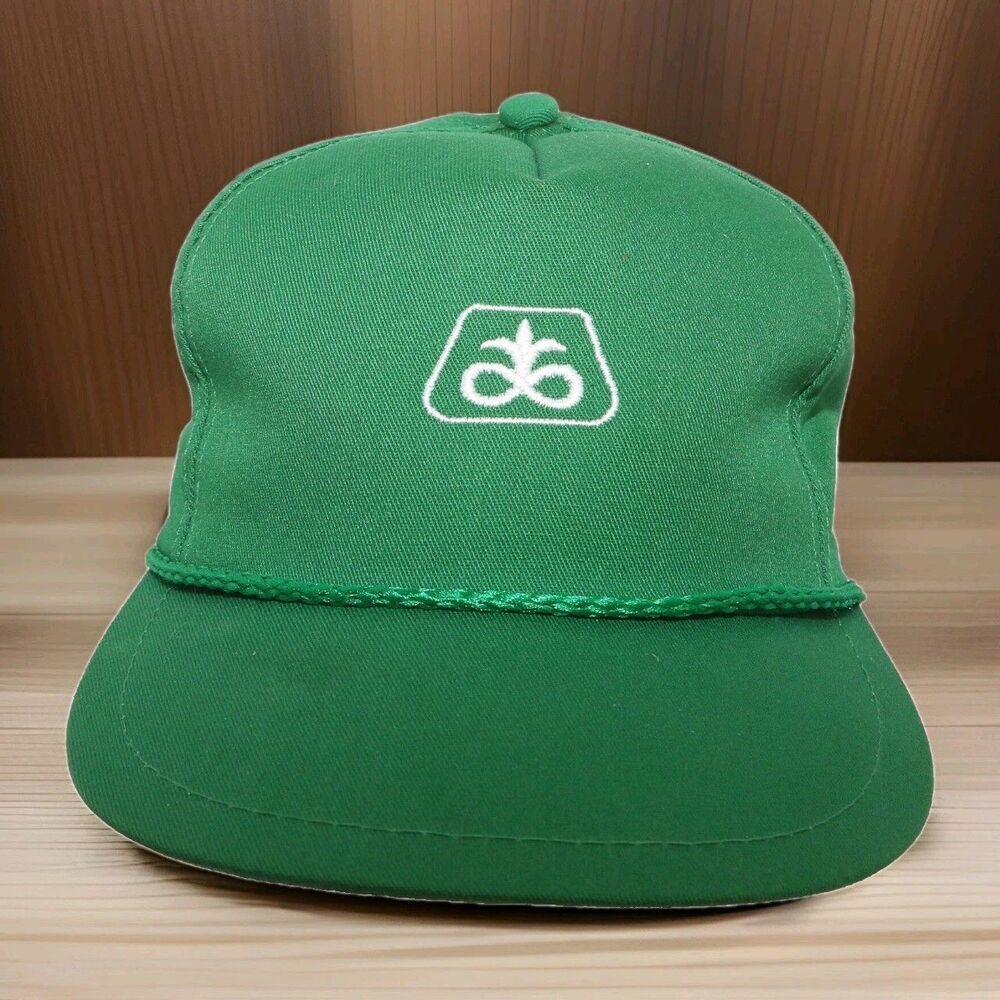 Vintage PIONEER SEED Hat Cap K BRAND Farmer Trucker Rope Leather Strap USA